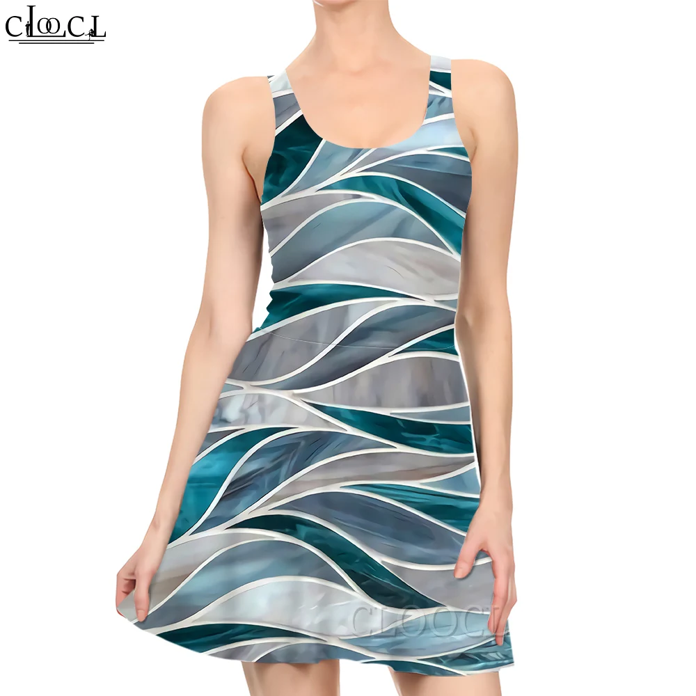 

CLOOCL Women Dress Vintage Waves Pattern 3D Printed Mini Dress for Fashion Sleeveless Sexy Beach Dresses Female Clothes