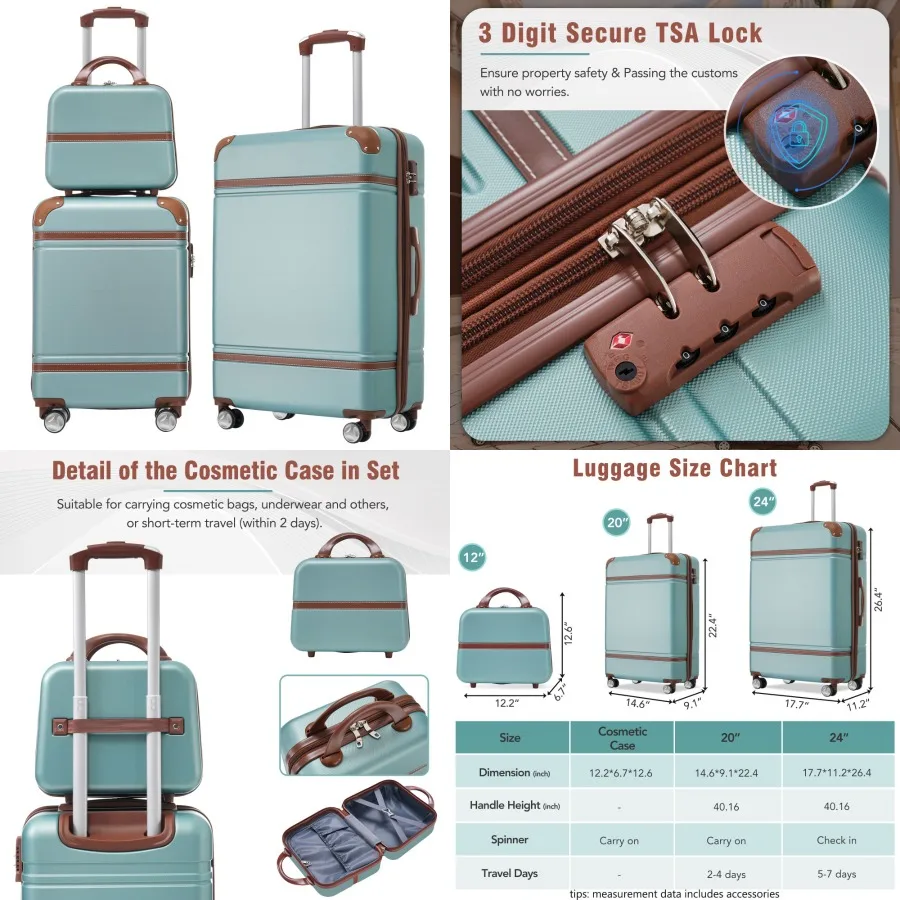

Lightweight 3pc Hardshell Luggage TSA Lock - 20+24+Cosmetic