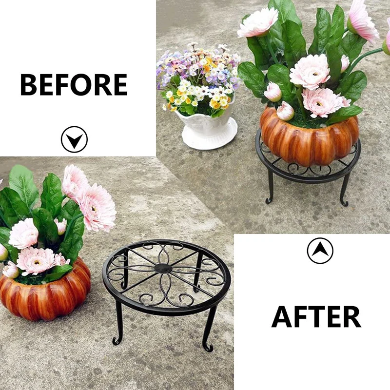 24*13cm Wrought Iron Potted Stander Flower Pot Rack Stand Basion Display Shelf Garden Plant flower Holder Balcon Round Decor Ra