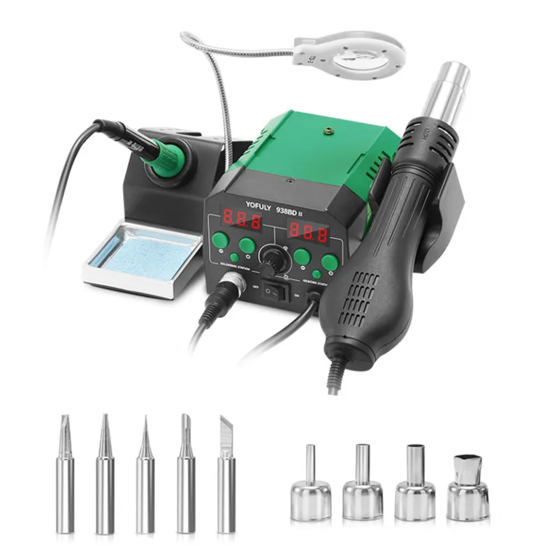 

2-in-1 Soldering Iron Station with Hot Air Gun Rework 938BD-II 740W Welding Rework Station with LED Lamp