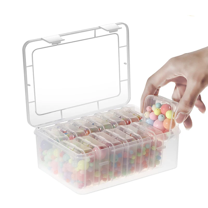 14pcs Compartment Transparent Plastic Storage Box Flip Top Snap Case for DIY Nail Art Beads Jewelry Accessories Organizer