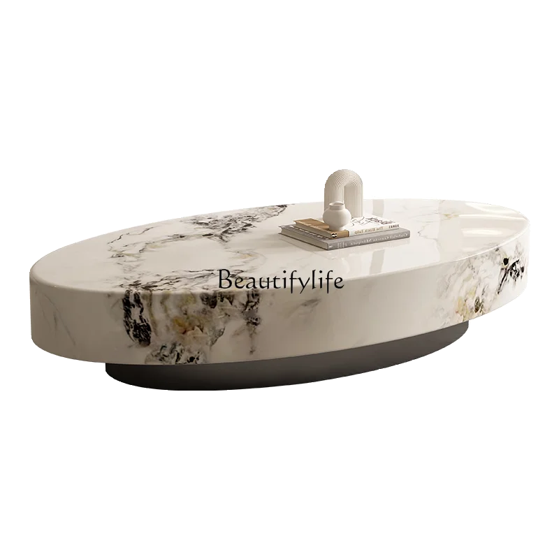 

Oval coffee table marble light luxury high sense minimalist cream style