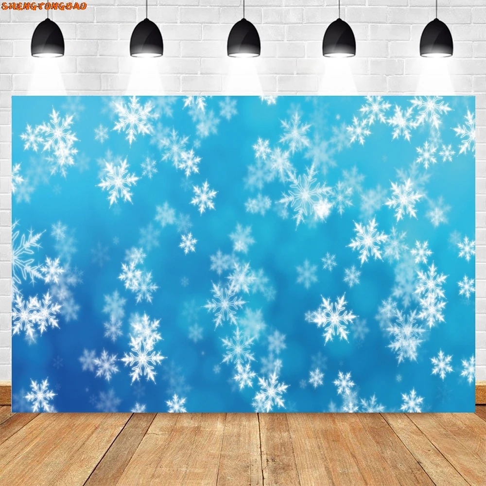 Winter Sneeuwvlok Ijsblauwe Achtergrond Baby Douche Kids Verjaardagsfeestje Familieportret Bruiloft Fotografie Achtergrond Decor