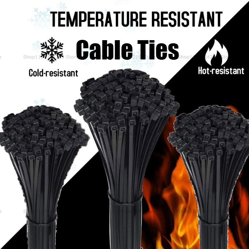 Black Nylon Plastic Ties Wraps Cable Ties Plastic Cable Zip Ties Strong Clamping Collar Bands Self Locking Organizer Wire Straps