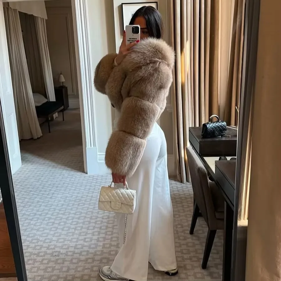 Bolero Jacket Natural Fox Fur Coat With High Collar Cropped Fur Jacket Women's Winter Jacket Best Selling Real Fur Jacket