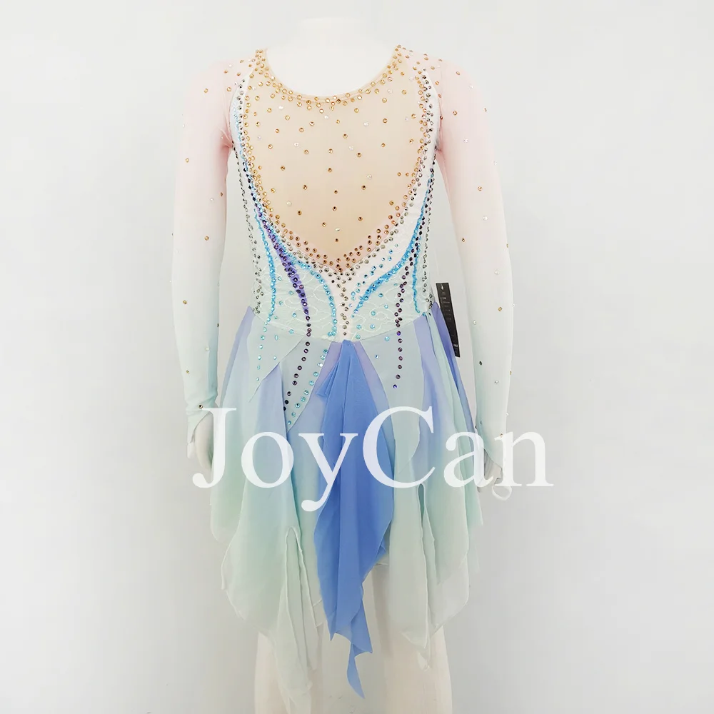 JoyCan-فستان التزلج على الجليد للفتيات ، دنة زرقاء ، شبكة مطاطية ، ملابس الرقص المنافسة ، حسب الطلب