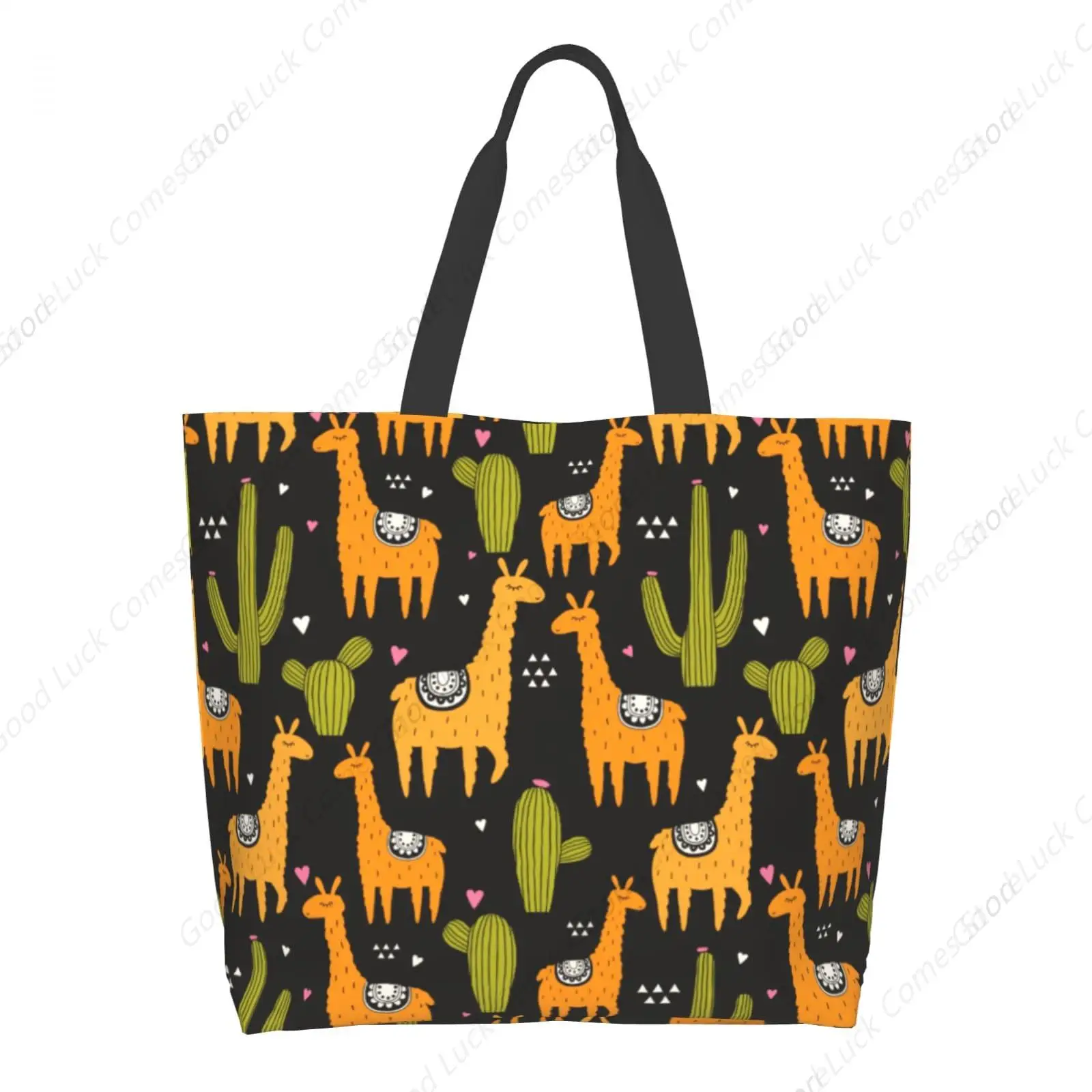 

Большая сумка Lamas Cactuses Сумка на плечо с сердечками альпаки Большая многоразовая экологически чистая пляжная сумка Портативная удобная сумка для хранения