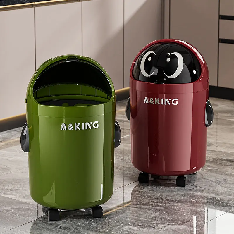 

Cute Penguin Trash Can Large Capacity Sealed Odor-Free Living Room Home Use High Aesthetics Bedroom with Wheels Flip Top Waste B