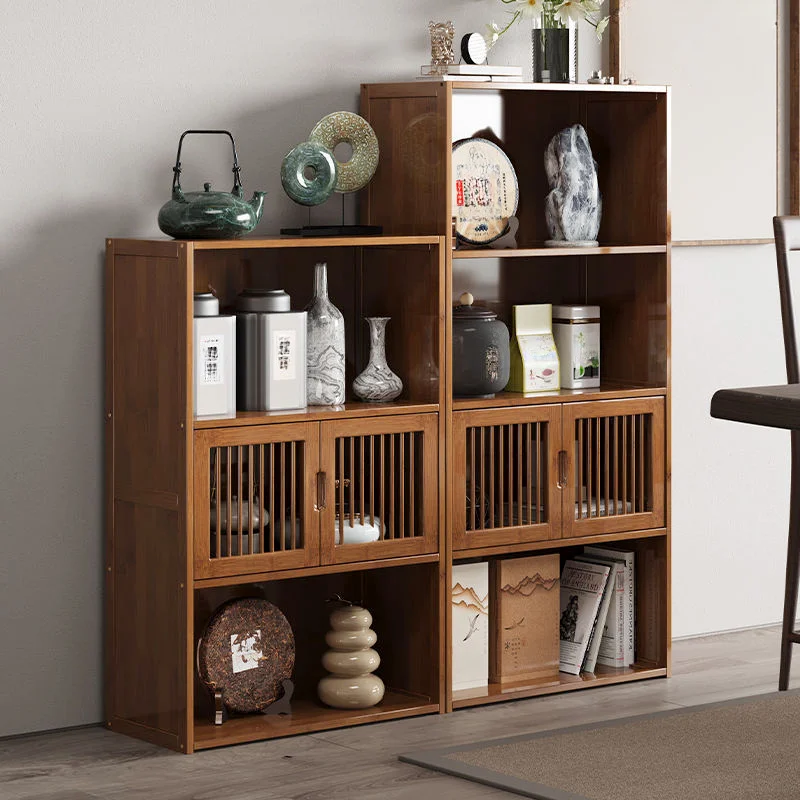 

3-Tier Storage Cabinet, Retro Style Bookcase, Bamboo Cabinet for Kitchen, living room & Office Storage, Simple Assembly