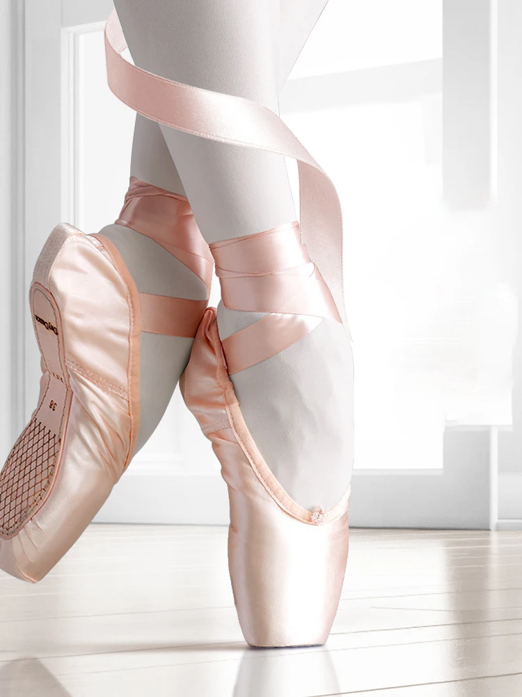 Zapatillas de ballet de satén para niñas con diseño de cinta, zapatos de baile adecuados para entrenamiento diario, exámenes y actuaciones