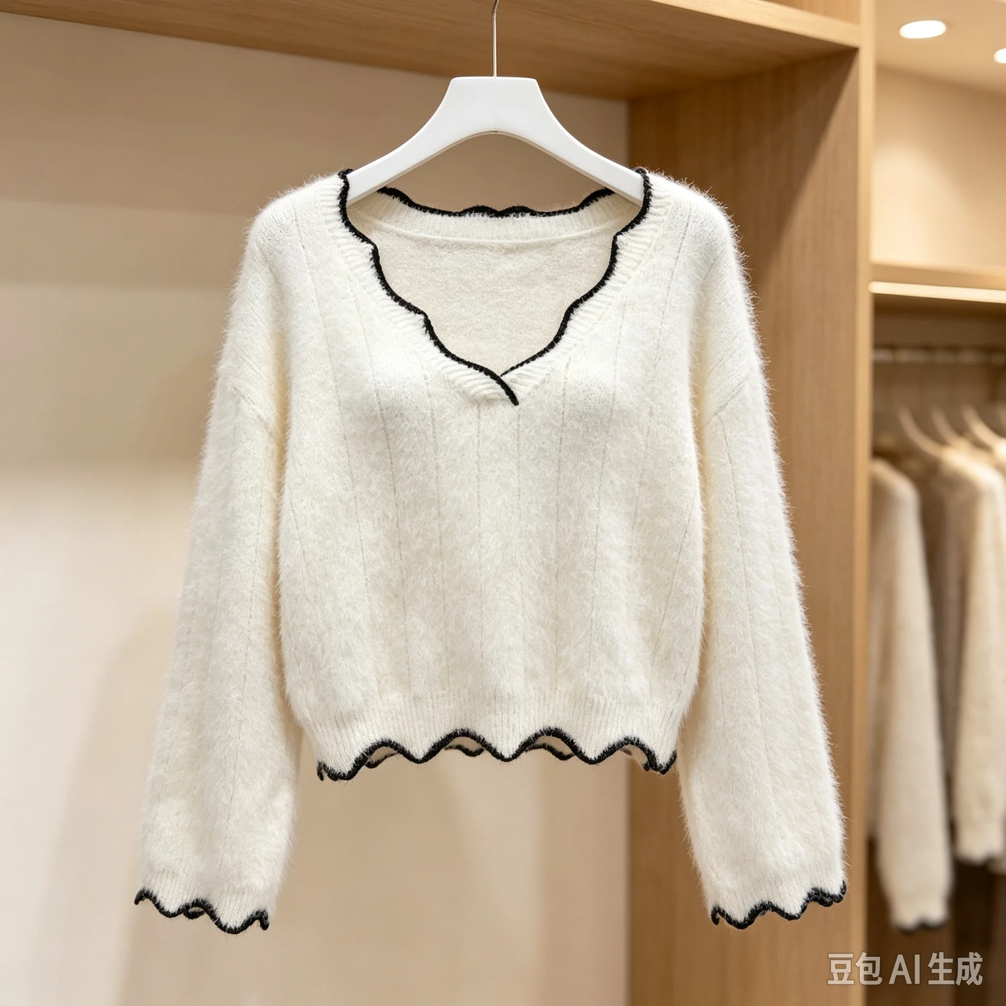 Ladies Women Autumn Winter Fashion Hairy Angora Rabbit Hair Knitted V-Neck Long Sleeves Loose Pullover Mink Fur Sweater Jumper