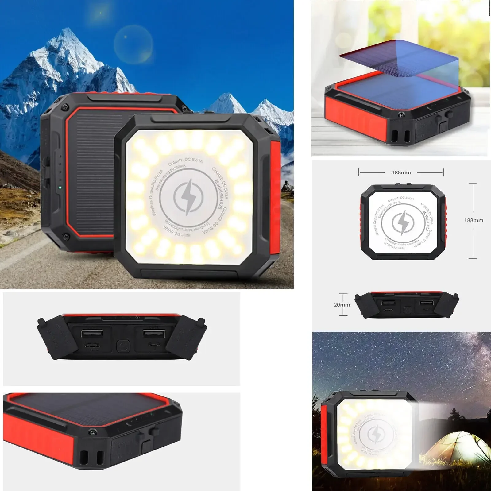 solar mobile power outdoor lamp luz com power bank para camping tenda campista laranja 01