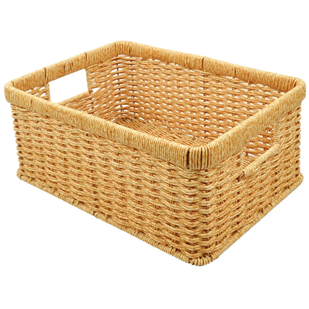 

Imitation Rattan Woven Basket Hand Woven Hollow Handle Decorative Storage Organizer Large Capacity Household Sundry Container