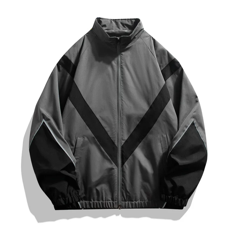 KIDWHXR Men Jacket Autumn Contrast Color Stand Collar Man Sport Casual Coat Streetwear Reflective Patchwork Man Outerwear