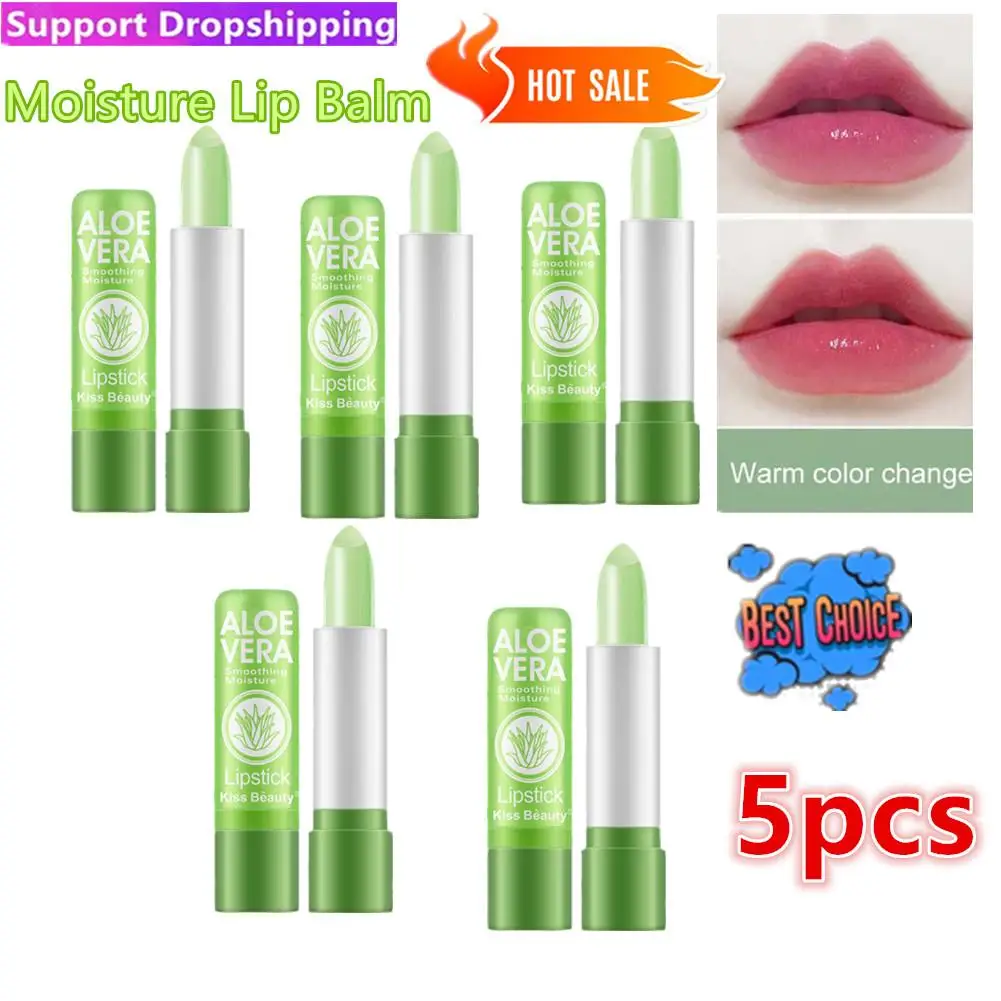 5 pz Aloe Vera rossetto cambia colore balsamo per le labbra idratante duraturo idratante impermeabile cambiamento di temperatura balsamo per le labbra