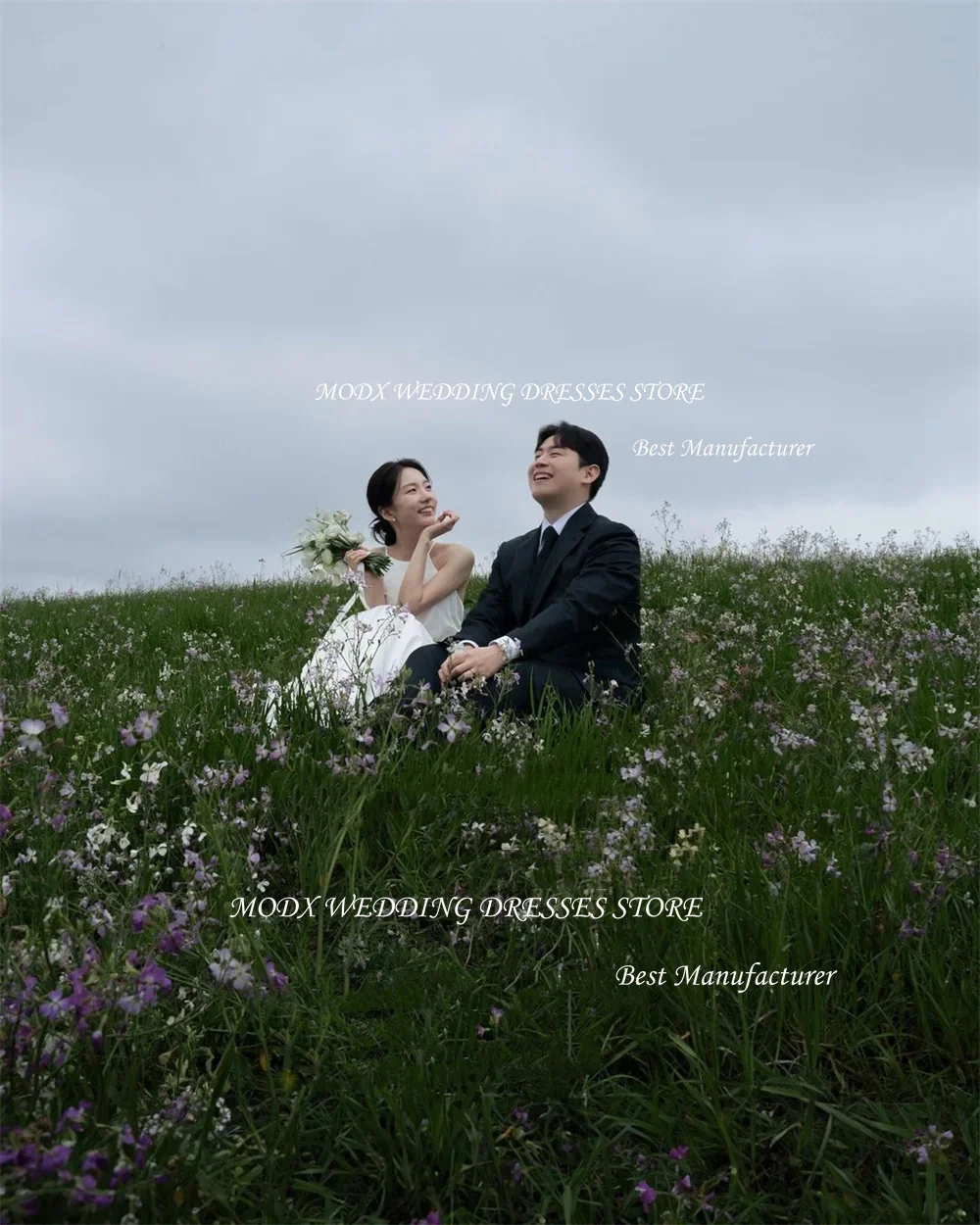 MODX Eenvoudige A-lijn Koreaanse trouwjurk Fotoshoot Halter Vloerlengte Taffeta  soi Archiv Allaoses Novias Boda Bruidsjurk