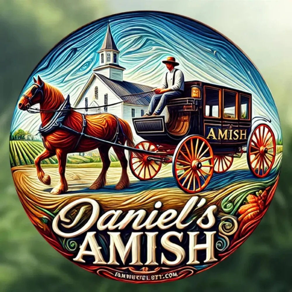 Daniel's Vintage Amish Carriage Round Metal Sign - Amish Landscape Wall Art for Home Bar Cafe Club Dorm Decor