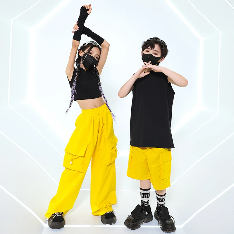 Jungen Streetwear Street Dance Weste Hoodie T-Shirt Mädchen Hip Hop coole Kleidung setzt Kinder Jazz Cargo Jogger Hosen Outfits Kostüme