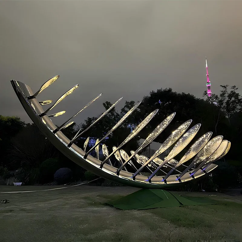 Abstract Sculpture Factory Outdoor Decorative Lighting Boat Stainless Steel Sculpture
