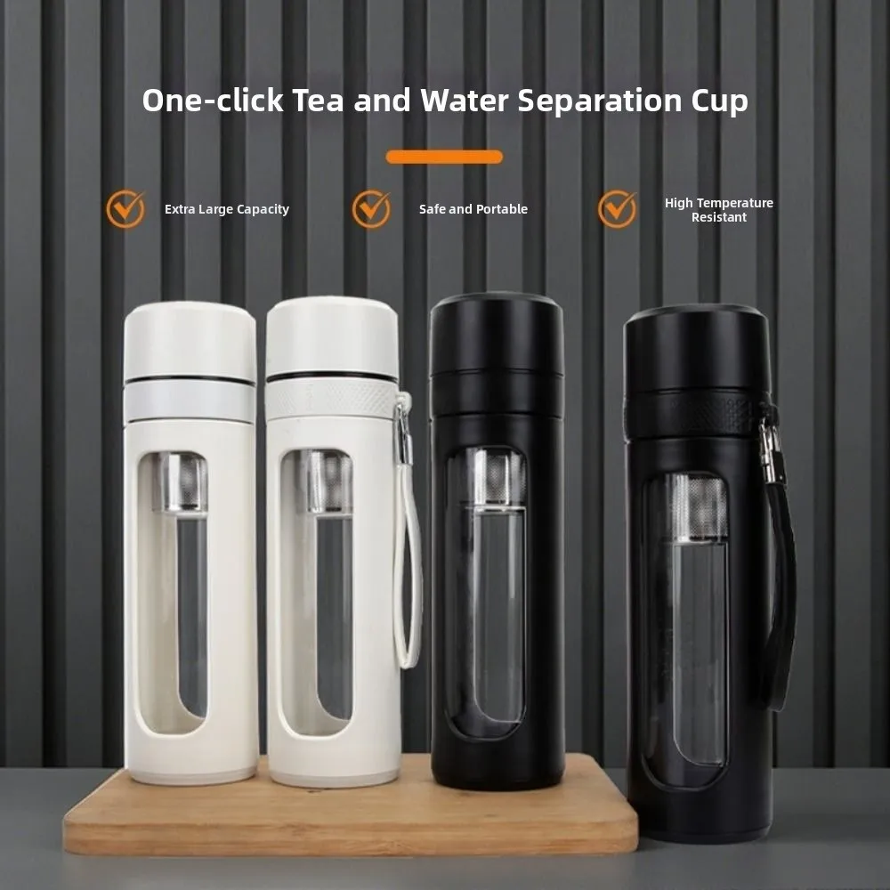 Anti-Scald Glass Water Bottle Leak-proof One Click Opening Infuser Tumbler Drop-Proof Large Capacity Drinking Bottle Travel