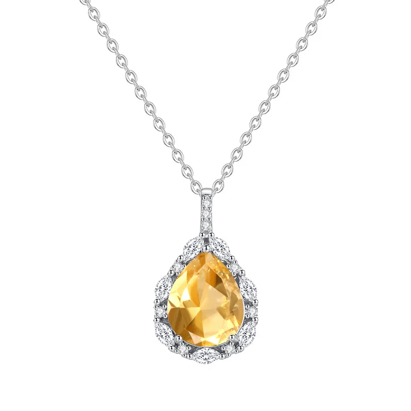 

Real S925 Sterling Silver Necklace Pendant Pear Shape for Women Big Size Citrine Garnet Amethyst Jewlery Gift Fine for Girl