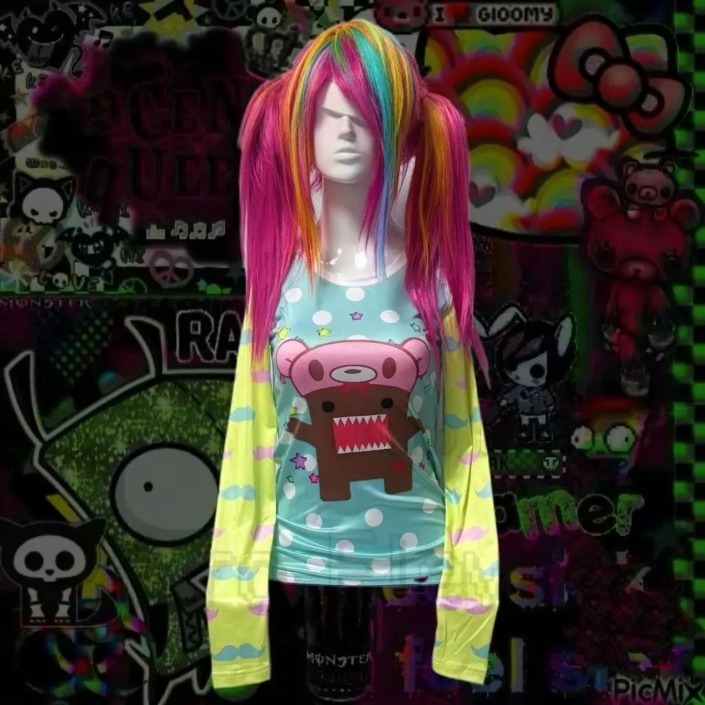 Y2K Harajuku Subculture 2000s Fashion Women Cartoon Monster Polka Dot Star Print Long Sleeve Slim Fit Casual Streetwear Outfit