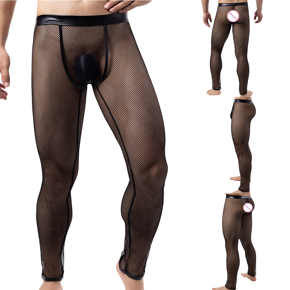 

Men Mesh Sheer Long Pants Fishnet Lounge Sexy Pajamas Trousers Transparent Leggings Sleep Bottoms Erotic Leggings Underwear