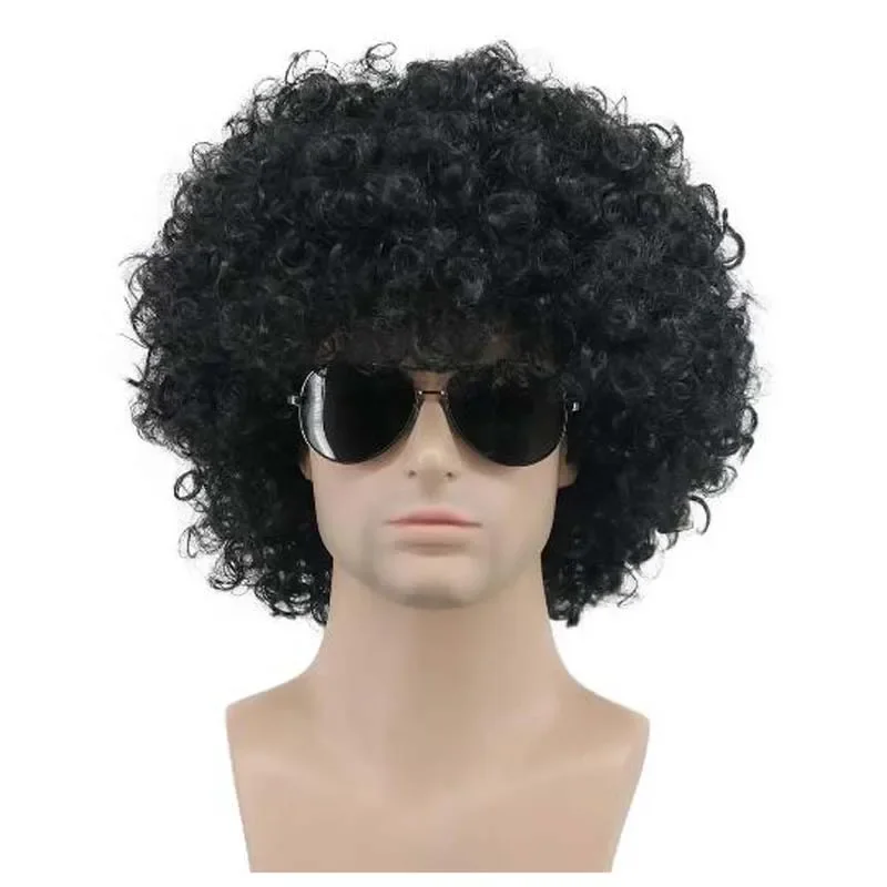 

Adult Men Women Afro 70s 80s Short Curly Black Rocker Party Wig California Halloween Costume Cosplay Wig