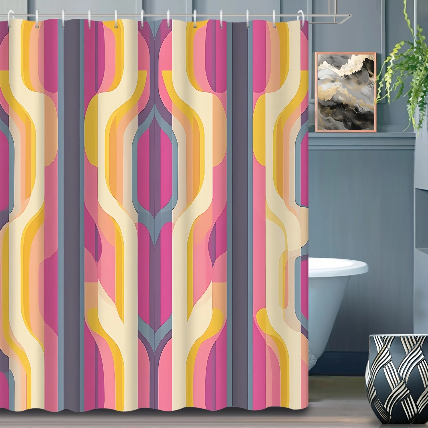 

1 шт., мультяшная креативная геометрическая линия, механический стиль, занавеска для душа, тканевая занавеска для душа, аксессуары для ванной комнаты 180x200 см