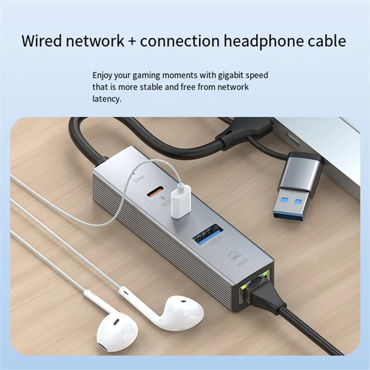 For Type-C/IOS 100Mbps Ethernet Adapter Mobile Phone/Tablet to USB RJ45 Docking Station PD60W USB3.0