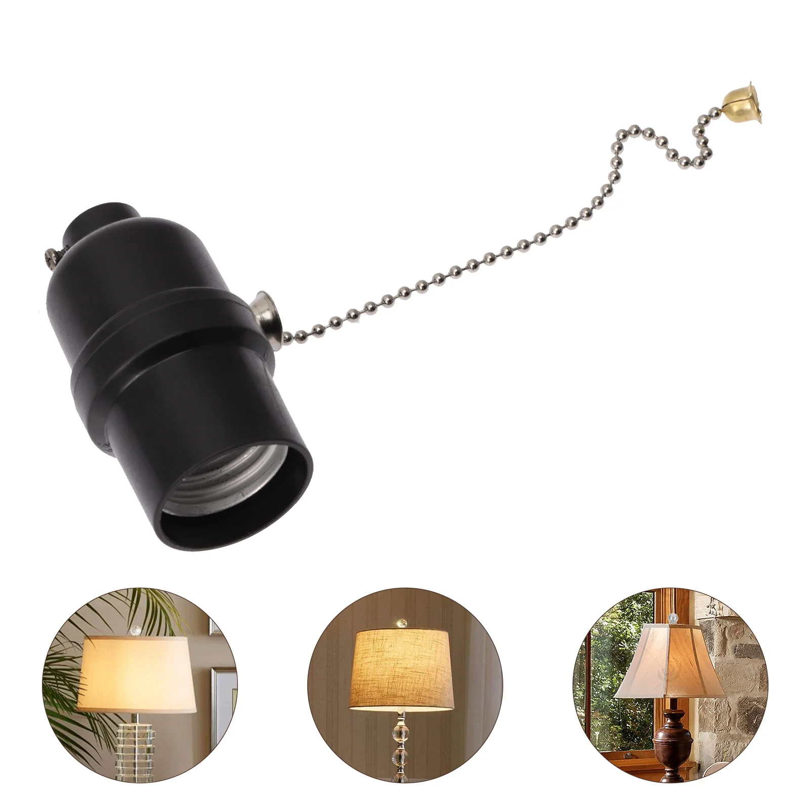 

Plug E27 Drawstring Lamp Holder Ceiling Light Accessory Pull Fashioned Pullswitch Lampholder with Chain Black Wall Socket