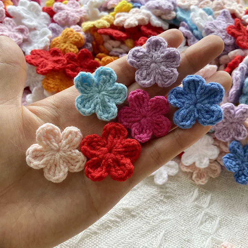 

60Pcs/100Pcs 2.8CM/1.10″ Handmade Colorful Crocheted 3D Flower Knitted Patch Craft Ornament DIY Clothing Sewing Supplies Lace