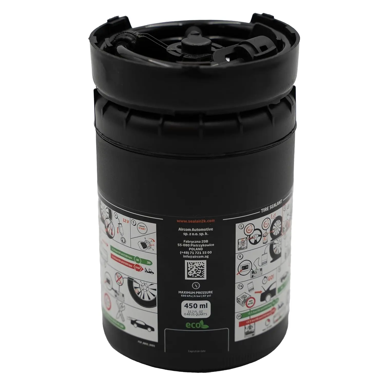 Botella de sellador de neumáticos de 450 ml (para usar compresores de Aircom) con adaptador universal