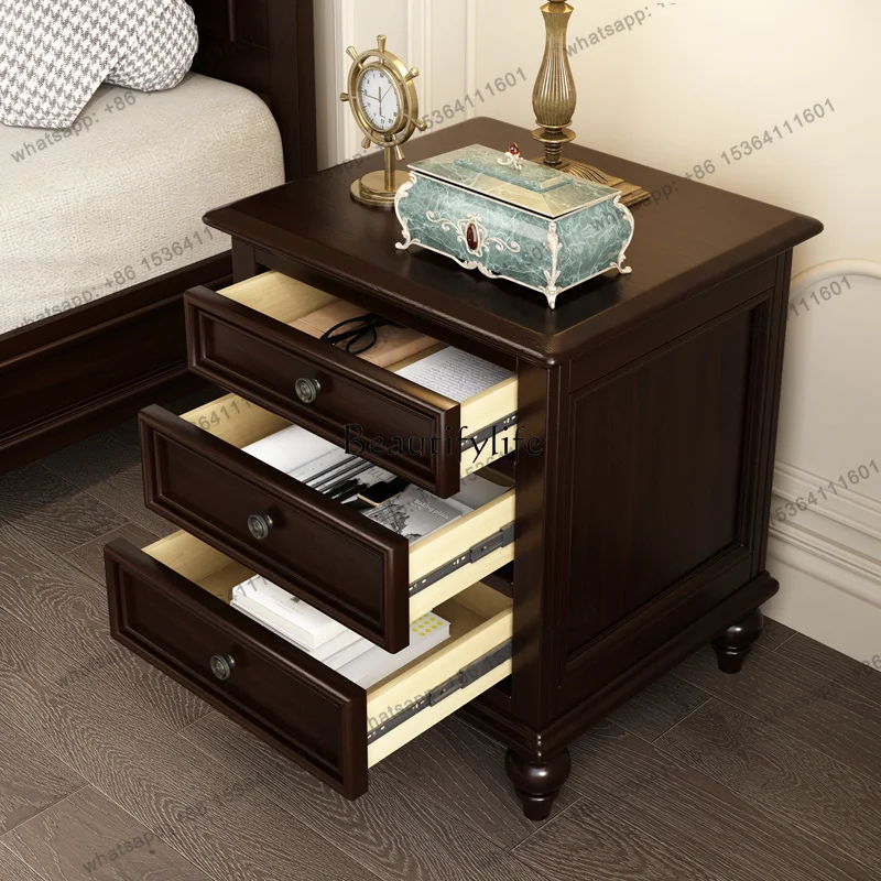 Best Seller American Rural All-solid Wood Bedside Table Small European Bedside Lamp Cabinet