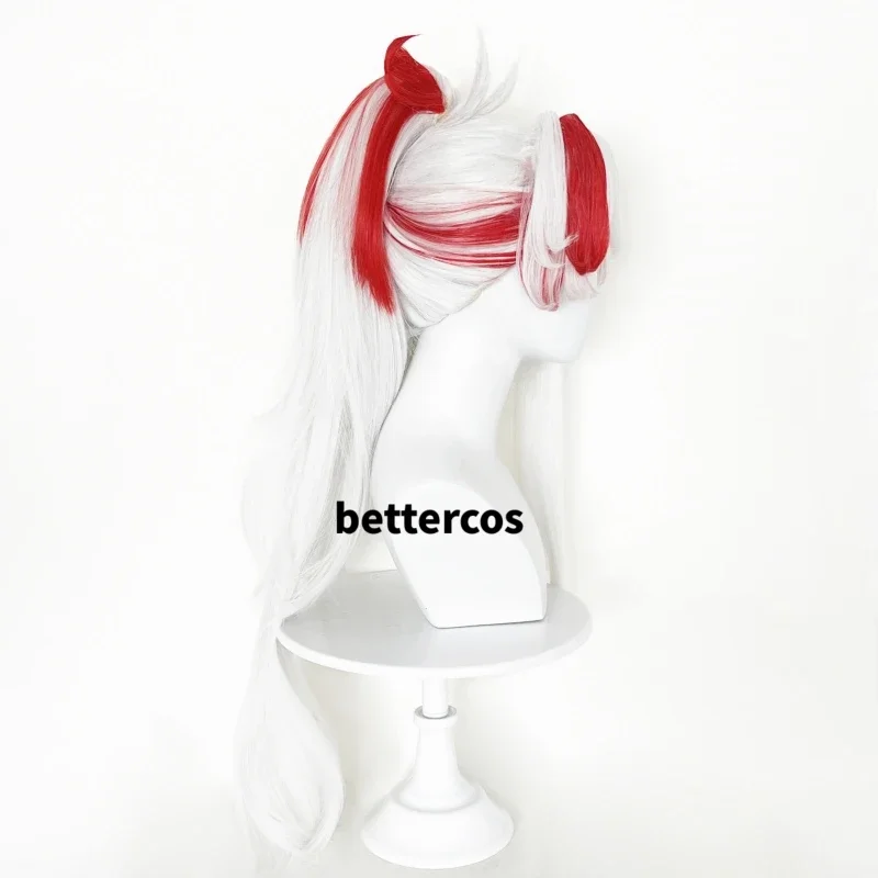 شعر مستعار LOL Heartsteel Yone تأثيري ، رمادي ، أبيض ، مقطع ذيل حصان أحمر ، مقاوم للحرارة ، شعر مستعار أنيمي اصطناعي ، قبعة