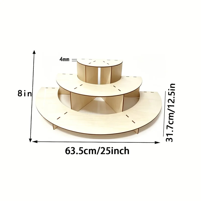 3‑Tier Christmas Wooden Assemble Display Shelf, Semi‑Circle Wooden Storage Rack, DIY Assembly Tabletop Organizer for Xmas