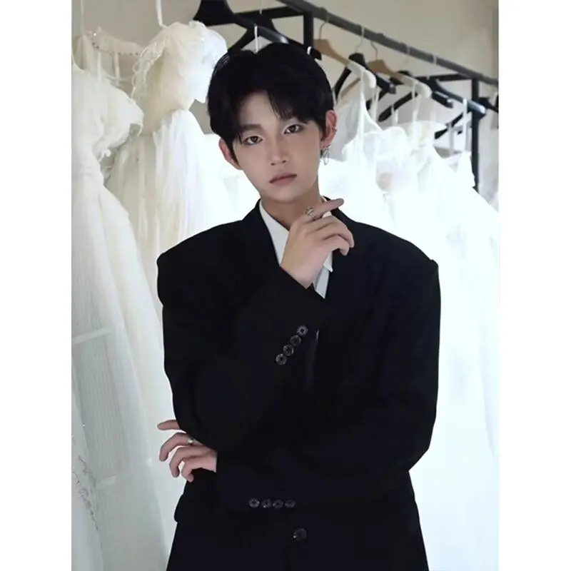 Herren Slim Fit Korean Sle Long Sve Busin Freizeitmantel Jaet Youth Professional Einreiher Große Größe