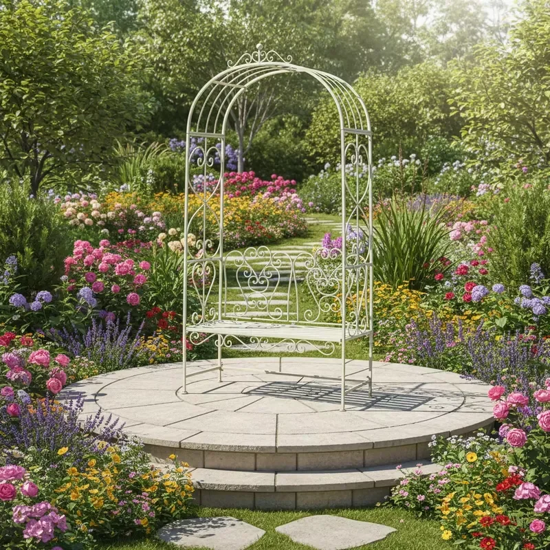 Custom Elegant Handmade Iron Traditional Spring Outdoor Garden Arch with Seat
