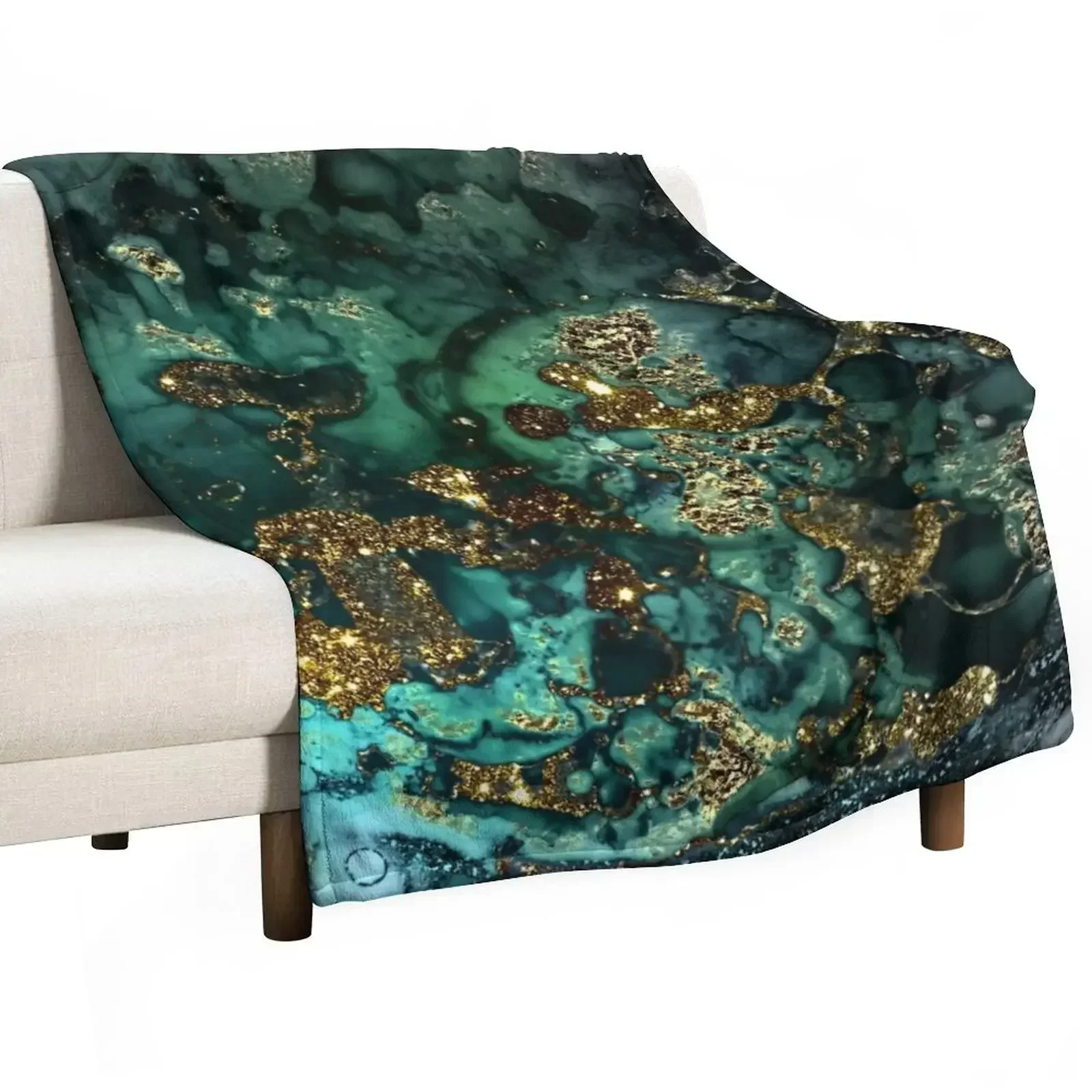 Gold Indigo Faux Malachite Marble Throw Blanket Heavy bed plaid Blankets