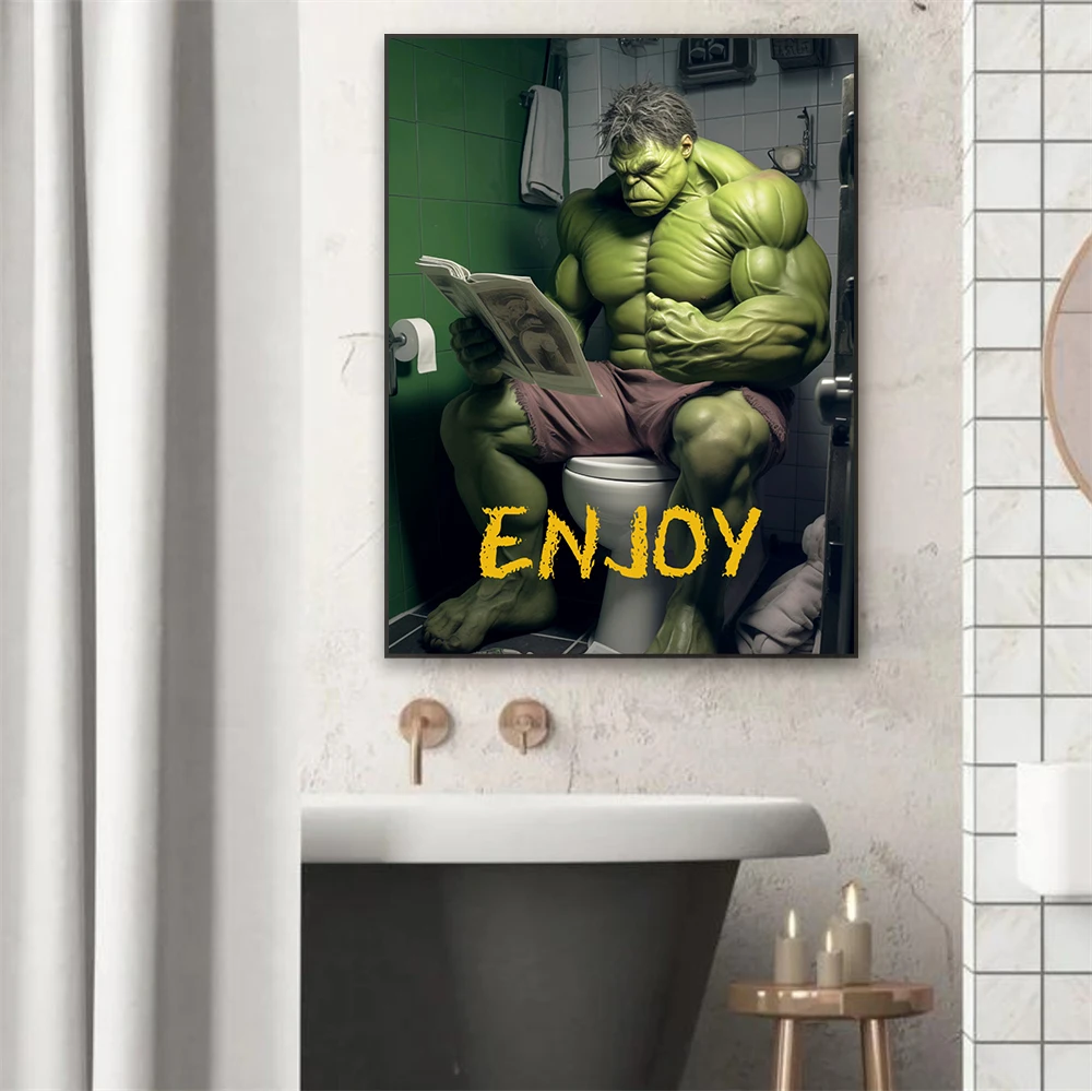 Funny Hulk Enjoy Bathroom Poster Disney Superhero Toilet Print Disney Superhero Humor Wall Art Canvas Painting Home Decoration