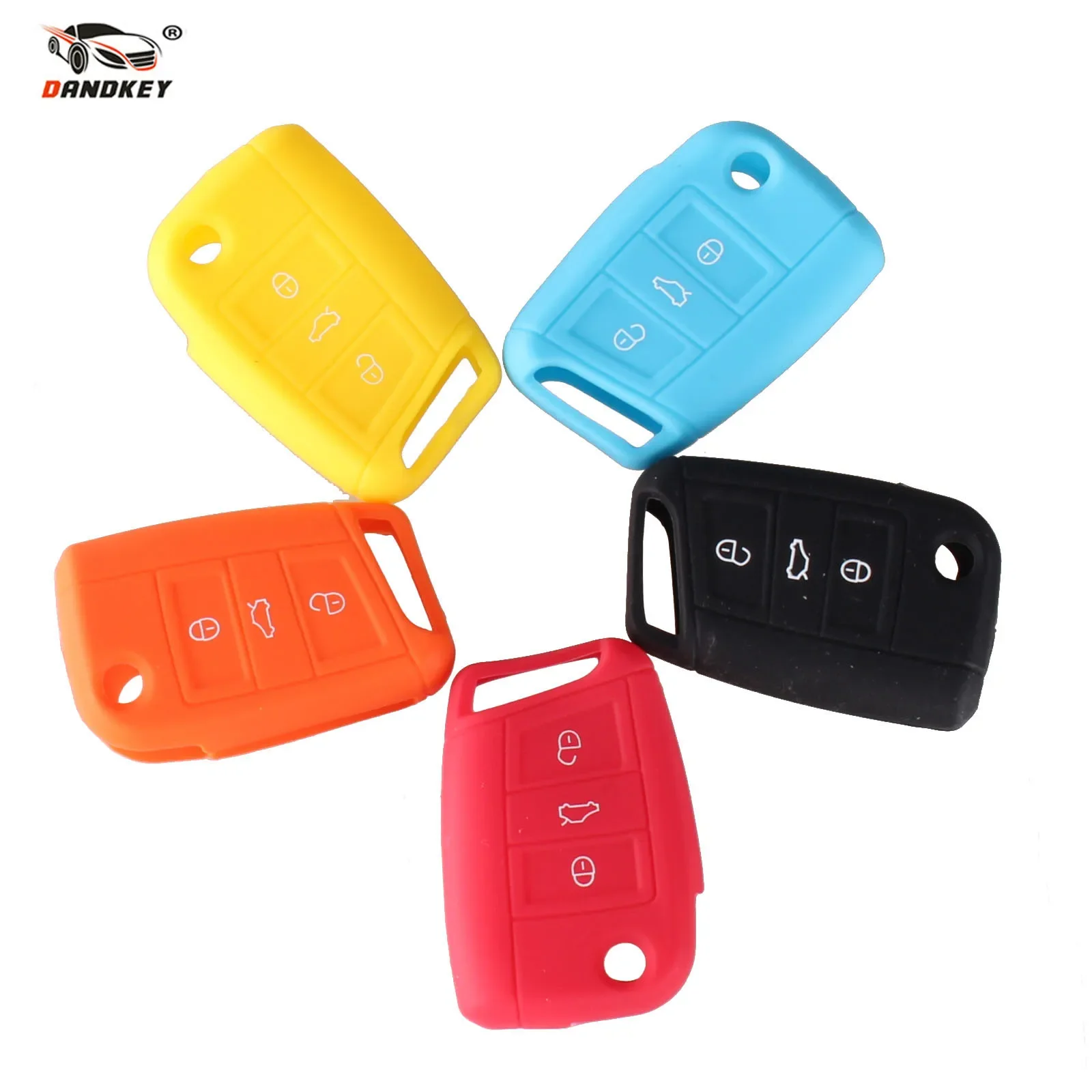 DANDKEY 3 Buttons Silicone Car Key Case Cover For VW Polo Golf 7 Tiguan For Skoda Octavia Kodiaq Karoq For SEAT Ateca Leon Ibiza