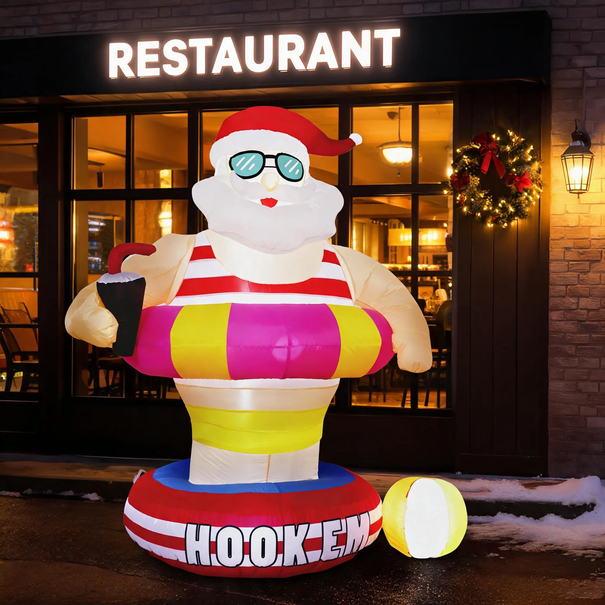 6FT Christmas Inflatable Decoration, Fun Swimming Ring Santa Claus Design, Suitable for Holiday Parties and Trade Fairs.