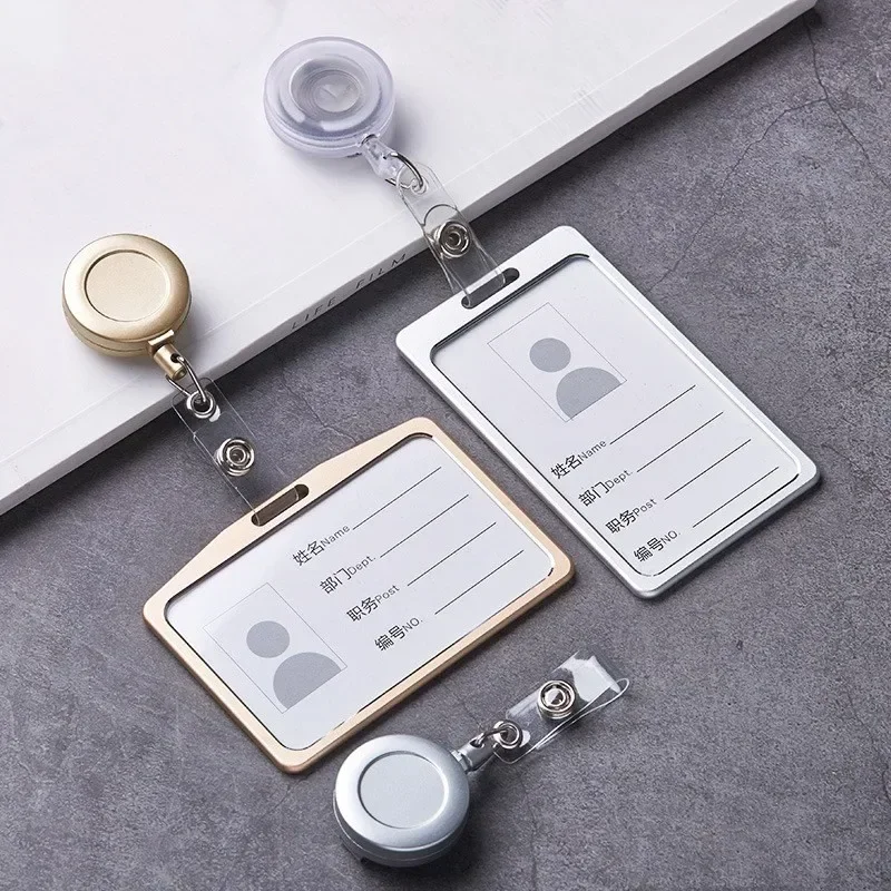 Aluminum Alloy ID Card Holder Retractable Badge Holder Reel Lanyard Staff Working Permit Case Pass Work Card Cover Case Sleeve