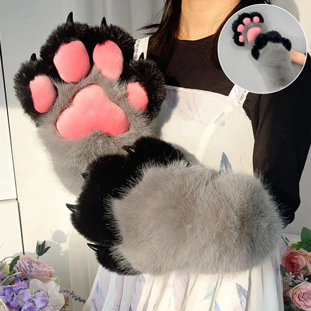 New Cartoon Animal Fursuit Paw Gloves with Nails Faux Fur Fursuit Claw Mittens Fluffy Handmade Furry Gloves Gifts - view 3