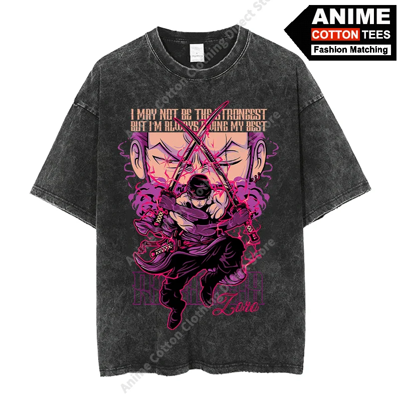 

Fashion Street styl Anime ONE PIECE -Roronoa Zoro Print T Shirt Harajuku Men Women Casual Short Sleeve Cotton Vintage Loose Tees