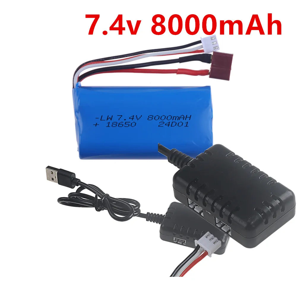 Upgrade 7.4V 18650 8000MAH Battery for Wltoys 10428/12428/12423 / Q46 RC Car Spare Parts with charger