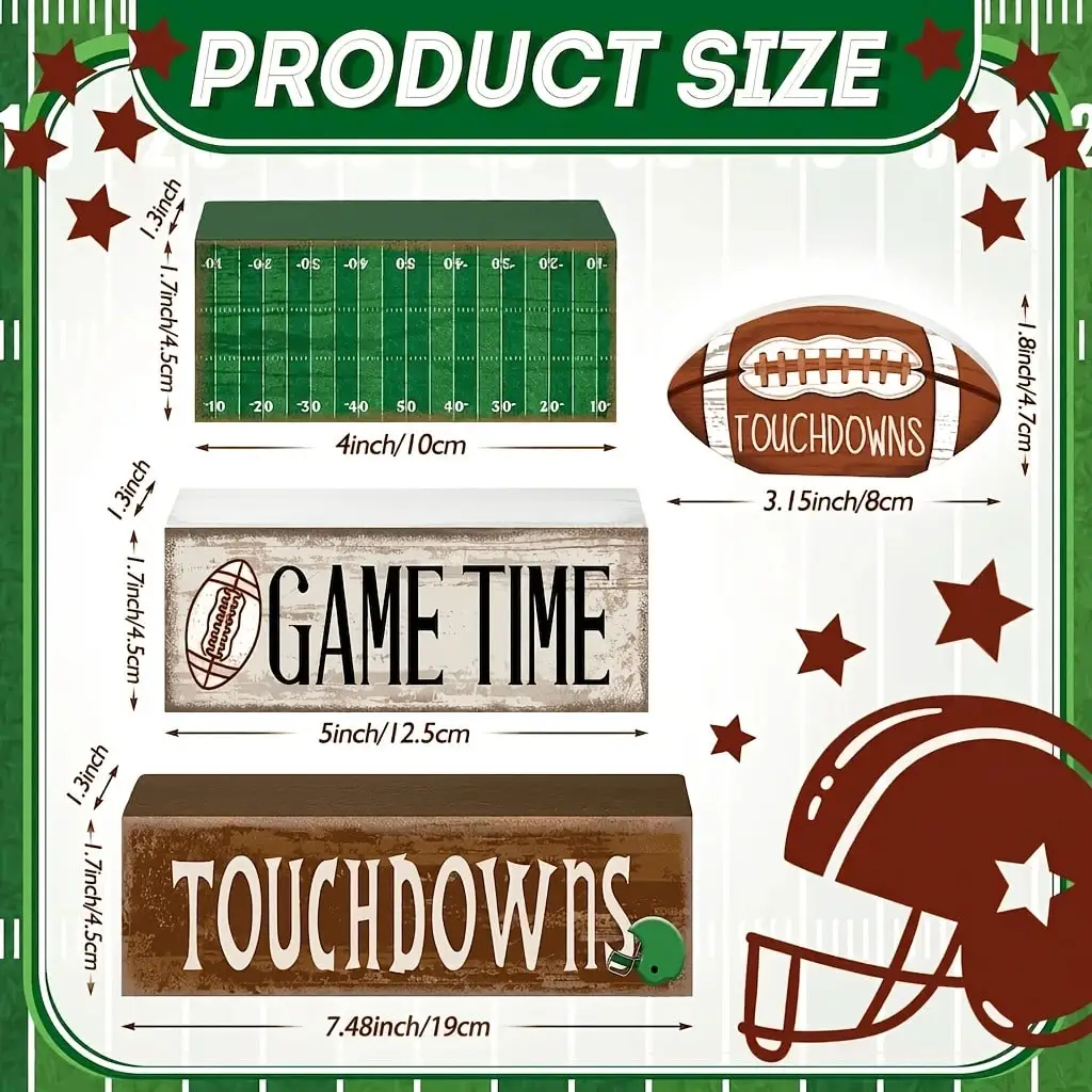 CMZLUMINEST Set Of 4 Football-Themed Table Decorations; Spring Football Tiered Tray Display; Football Party Table Centerpiece; Perfect For Coffee Tables, Mantelpieces, Bedrooms, And Living Rooms; Ideal For Harvest Celebrations