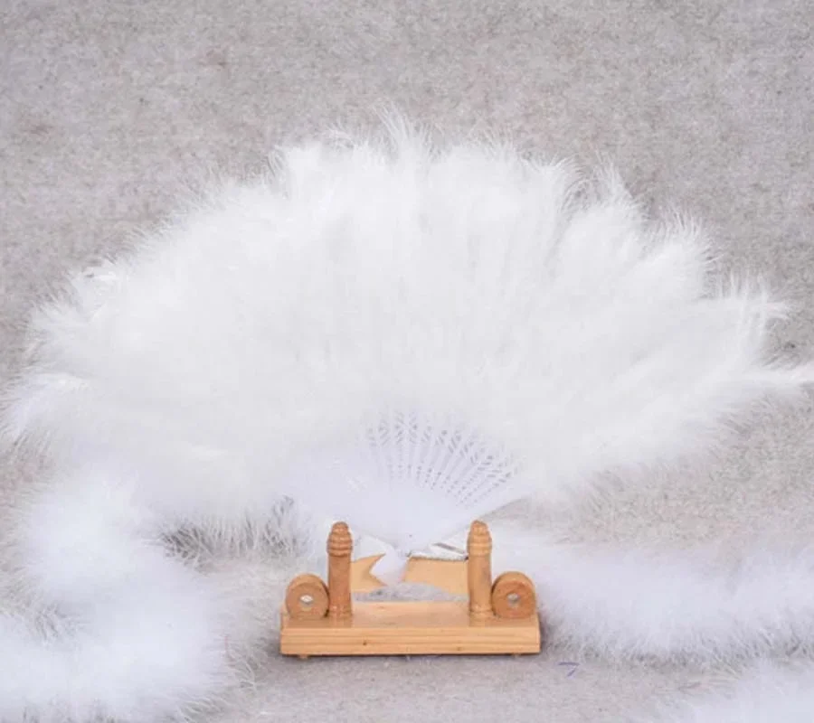 Chinese Folding Marabou Feather Hand Fan Stage Dance  Birthday  Performance Masquerade Party Girls Favors Props Wedding Festival