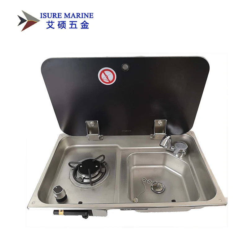 Marine integrated oven Toughened glass hood stainless steel tank gas stove integrated for RV yacht 536*318*146/120 mm