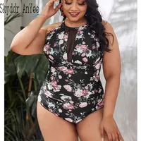 Plus Size One Piece Women's Large Size Swimsuit 2025 Vintage Printed Sexy Tummy Control Bathing Suit Push Up Monokinis Swimwear
